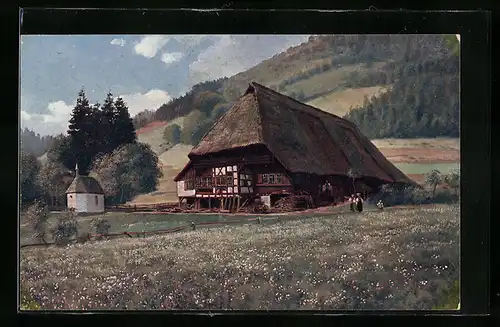 Künstler-AK Heinrich Hoffmann: Schwarzwaldhaus mit Kapellchen