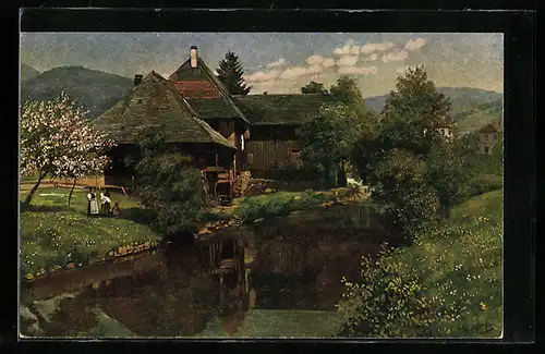 Künstler-AK Schönau, Altes Haus im Schwarzwald