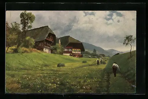 Künstler-AK Heinrich Hoffmann: Partie an der Schwarzwaldbahn