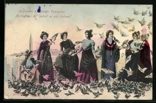 AK Venedig / Venezia, Taubenfrauen der Stadt