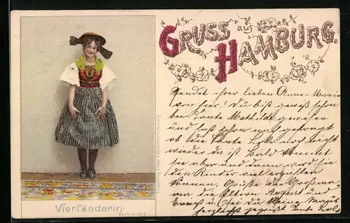 Lithographie Hamburg, Vierländerin in Tracht