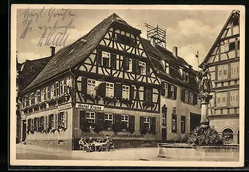 AK Bretten i. B., Hotel Krone und Brunnen