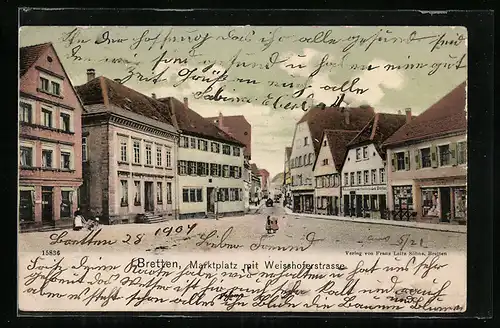 AK Bretten, Marktplatz mit Weisshoferstrasse