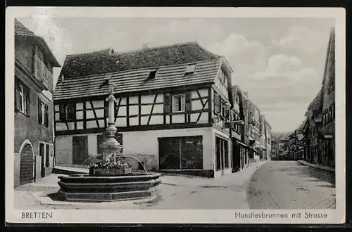 AK Bretten, Hundlesbrunnen mit Strasse