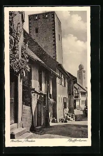 AK Bretten /Baden, Strassenpartie am Pfeifferturm