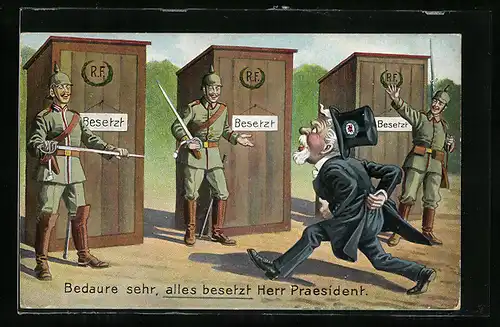AK Französischem Präsidenten wird der Gang aufs Häuschen verwehrt, Alles besetzt, Herr Präsident