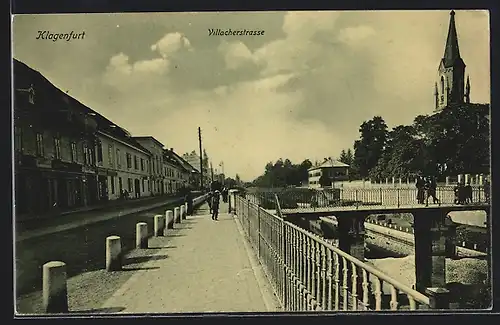 AK Klagenfurt, Villacherstrasse mit Kirche