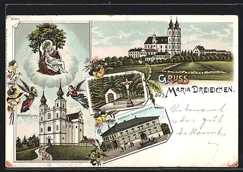 AK Maria Dreieichen, Gasthof Wachelhofer, Wallfahrtskirche, Bründl