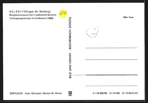 AK Oelsnitz /Erzgeb., Bergbaumuseum Karl-Liebknecht-Schacht, Torbogengenerator im Kraftwerk