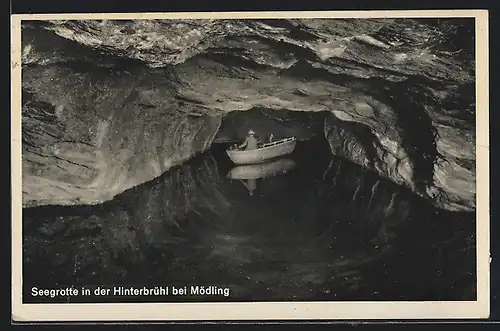 AK Mödling, Seegrotte in der Hinterbrühl mit Boot