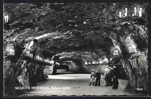 AK Hinterbrühl, Seegrotte, Barbara-Stollen von Kerzen beleuchtet