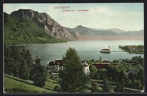 AK Gmunden, Schloss Ort v. Hochkogel