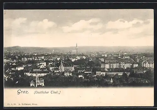 AK Graz, Blick über den östlichen Teil der Stadt
