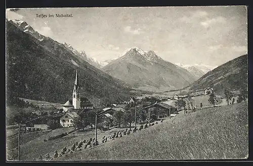 AK Telfes im Stubaital, Teilansicht mit Kirche