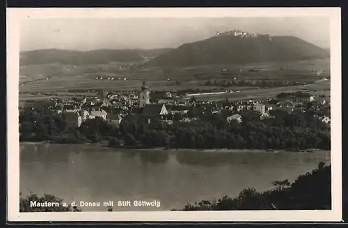 AK Mautern /Donau, Ortspanorama mit Stift Göttweig