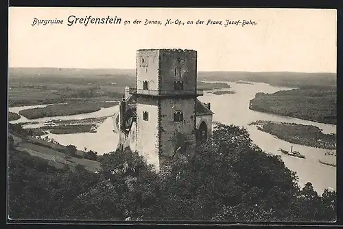 AK St. Andrä-Wördern, Burgruine Greifenstein mit Donaublick