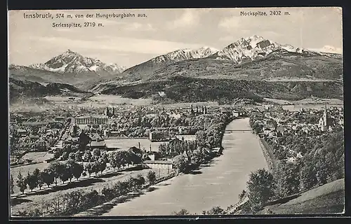 AK Innsbruck, Stadtansicht von der Hungerburgbahn aus, Serlesspitze, Nockspitze