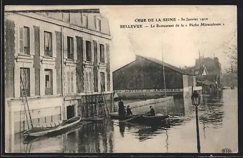AK Bellevue, Crue de la Seine 1910, Le Restaurant de la Peche Miraculeuse