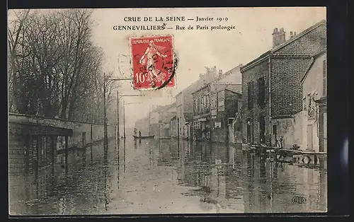 AK Gennevilliers, Crue de la Seine 1910, Rue de Paris prolongée