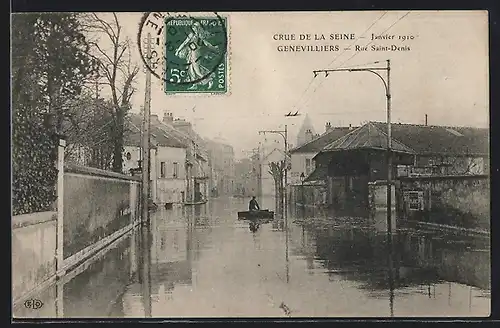 AK Gennevilliers, Crue de la Seine 1910, Rue Saint-Denis