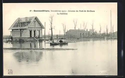 AK Gennevilliers, Crue de la Seine 1910, Avenue du Pont de St-Ouen, La Sablière