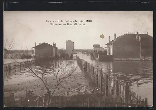 AK Nanterre, la crue de la Seine 1910, Rue Michelet
