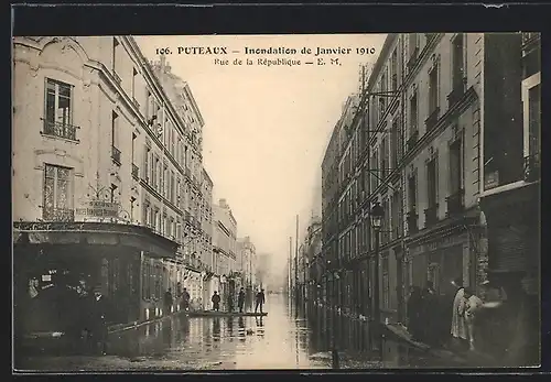AK Puteaux, Crue de la Seine 1910, Rue de la Republique