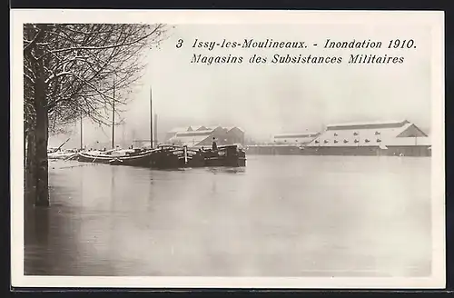 AK Issy-les-Moulineaux, Inondation 1910, Magasins des Subsistances Militaires, Hochwasser