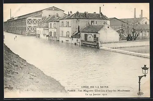 AK Issy-les-Moulineaux, Crue de la Seine 1910, Les Magasins Generaux