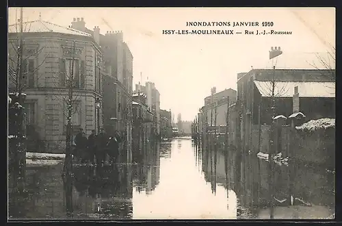 AK Issy-les-Moulineaux, Inondations Janvier 1910, Rue J.-J.-Rousseau