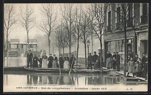 AK Les Coteaux, Inondations Janvier 1910, Rue de Longchamps