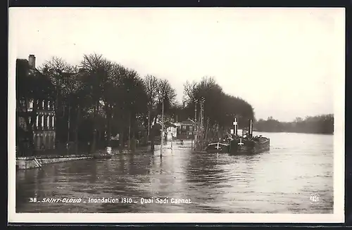 AK Saint-Cloud, Inondations Janvier 1910, Quai Sadi Carnot