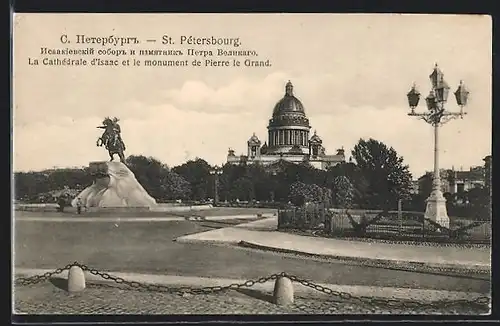 AK St. Pétersbourg, La Cathédrale d`Isaac et le monument de Pierre le Grand