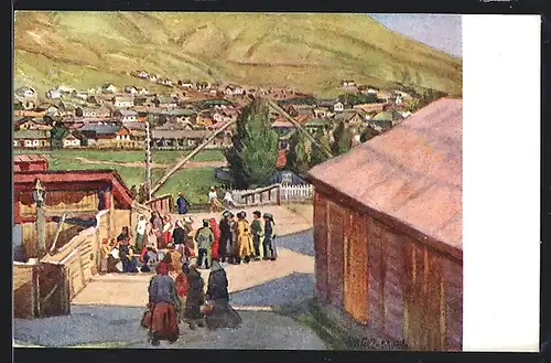 Künstler-AK Olovjanaja, Pred masným krámkem