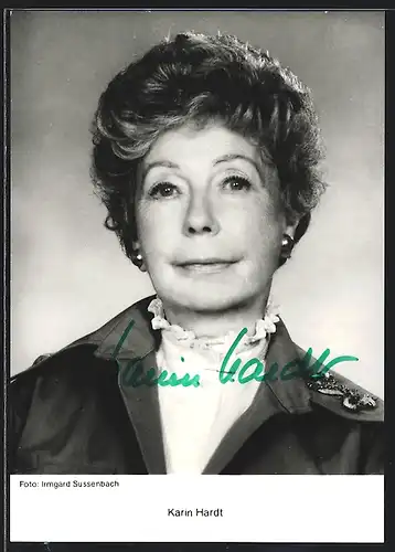 AK Schauspielerin Karin Hardt freundlich am Lächeln, mit original Autograph