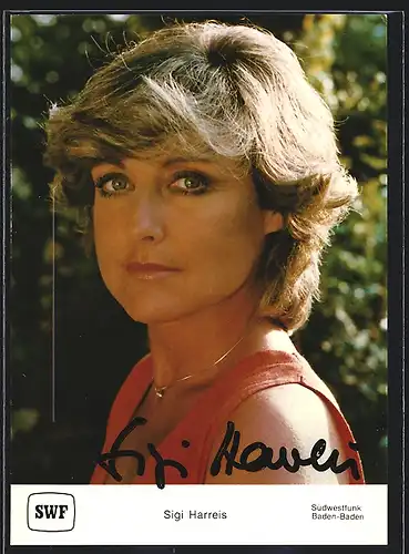 AK Schauspielerin Sigi Harreis im roten Kleid, mit original Autograph