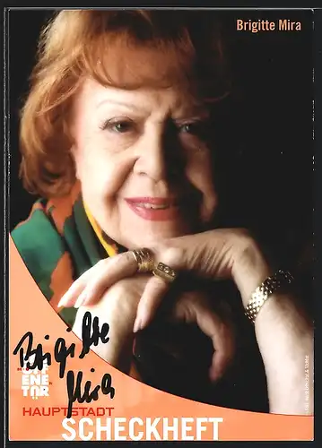 AK Schauspielerin Brigitte Mira mit Uhr und Goldringen, mit original Autograph