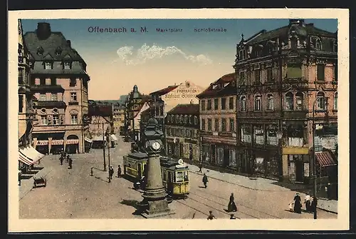 AK Offenbach a. M., Marktplatz mit Strassenbahn und Schlossstrasse