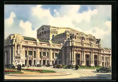 Künstler-AK Milano, Stazione Centrale
