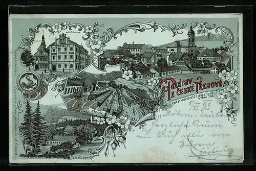 Mondschein-Lithographie Ceska Trebova, Nádrazí, Mest. Skola, Lasne Hory