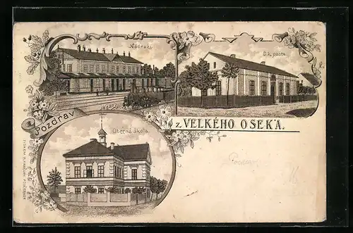 Lithographie Gross Wosek, Skola Obekna, Bahnhof von der Gleisseite