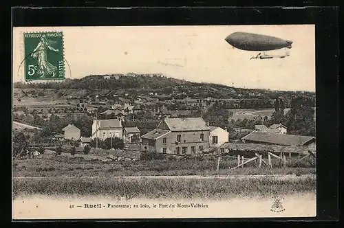 AK Rueil, Zeppelin über der Ortschaft