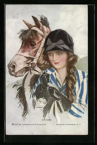 Künstler-AK Harrison Fisher: Winners, Junge Schönheit mit Pferd