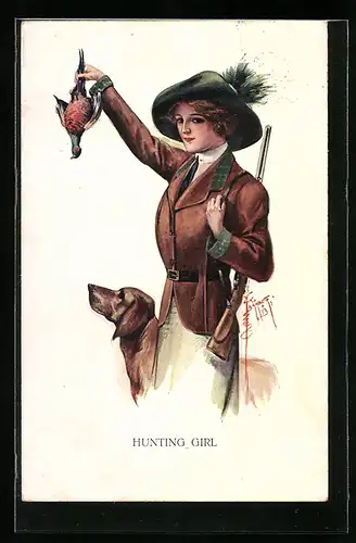 Künstler-AK Court Barber: Hunting girl, Jägerin mit Fasan