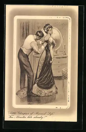 Künstler-AK Charles Dana Gibson: Mann macht Frau das Kleid zu