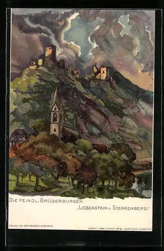 Künstler-AK Gottfried Graf: Die feindlichen Brüderburgen Liebenstein und Sterrenberg