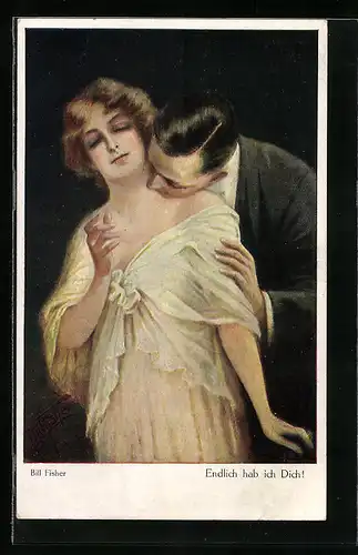 Künstler-AK Bill Fisher: You, Mann legt von hinten seinen Kopf auf die Schulter der Frau