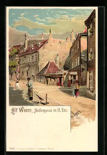 Lithographie Wien, Nadlergasse im IX. Bezirk