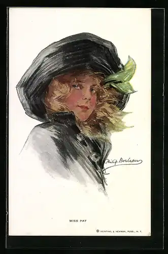 Künstler-AK Philip Boileau: Miss Pat, Junge Dame mit übergrossem Hut