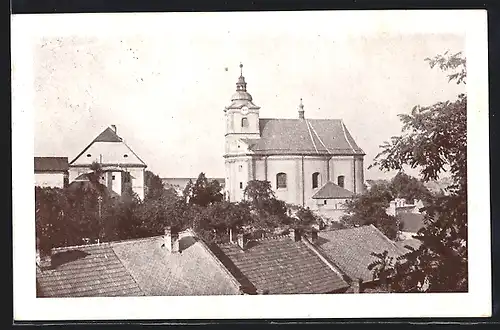 AK Grosslatein bei Olmütz, Ortsansicht mit Kirche